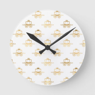 Horloge Ronde Voiture dorée Cendrillon Princesse Royale Magie
