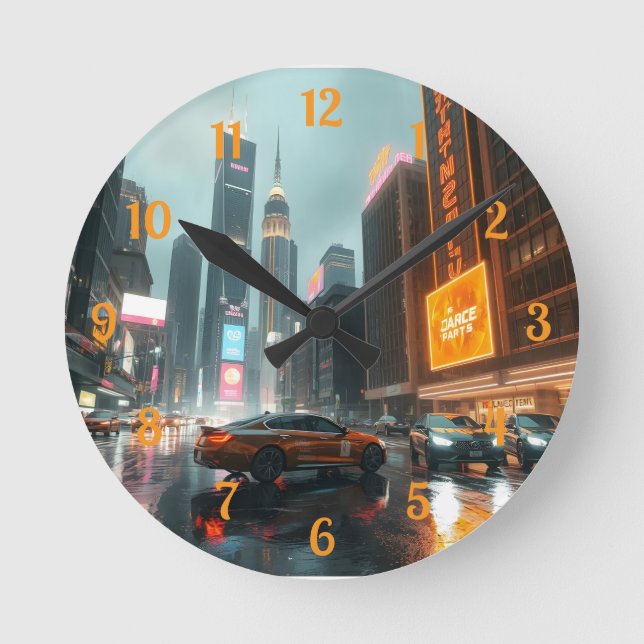 Horloge Ronde Voitures Cyberpunk City Skyscrapper (Recto)