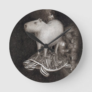 Horloge Ronde Vol de Capybara et de terrapin par le dessin de