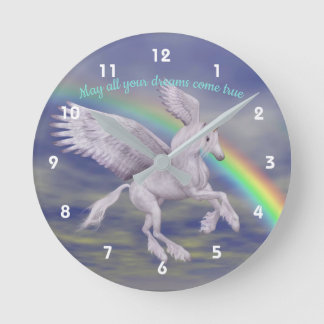 Horloge Ronde Voler la licorne sur Rainbow Dreams Imaginaire Hor