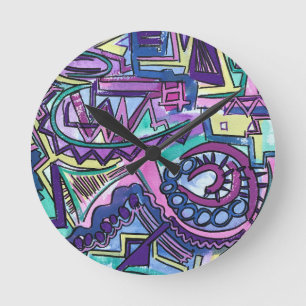 Horloge Ronde Volonté Libre - Art Abstrait Peint à la Main