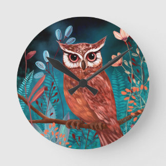 Horloge Ronde Vom Künstler handillustrierte Eule – Boho Natur
