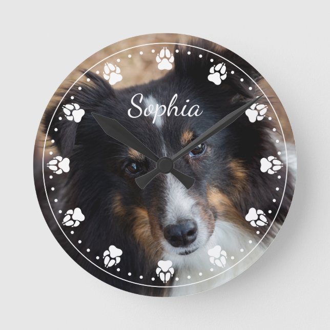 Horloge Ronde Votre Animal Photo Et Texte Et Toute Couleur Paw H (Recto)