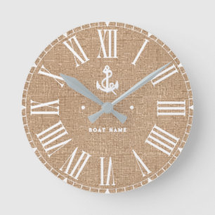 Horloge Ronde Votre nom ou bateau Vintage Ancre nautique