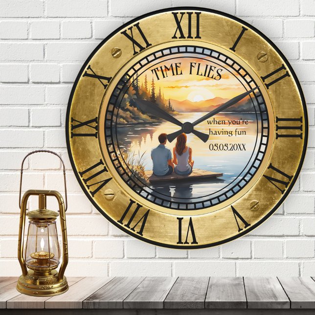 Horloge Ronde Votre photo Nautique (Nautical wall clock featuring your custom photo framed by a vintage ship window and roman numerals)