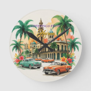 Horloge Ronde Voyage Cuba vintage - Salutations de La Havane