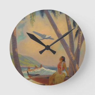 Horloge Ronde Voyage hawaïen vintage - danseuse de fille d'Hawaï