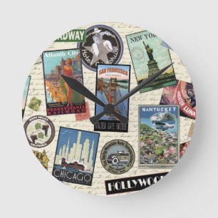 Horloge Ronde voyage vintage moderne USA