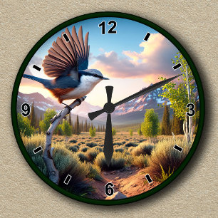 Horloge Ronde Vue sur la montagne Nuthatch à poitrine blanche pe
