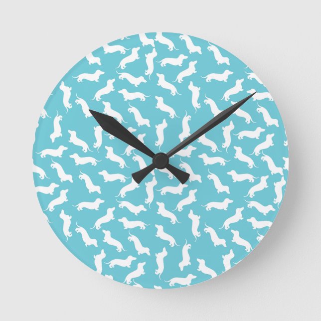 Horloge Ronde Wall Clock Blue and White Dachshund (Recto)