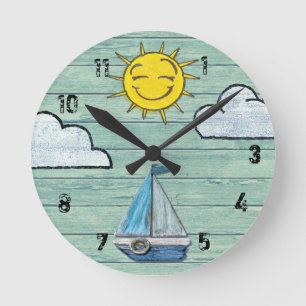 Horloge Ronde Wall clock Driftwood Beach + numbers.Support de Ja