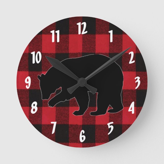 Horloge Ronde Wall Clock Red Buffalo Plaid (Recto)