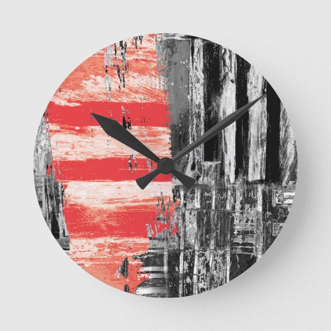 Horloge Ronde Wall Clock – Red Pulse Abstract Design (Recto)