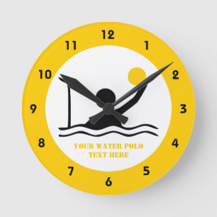 Horloge Ronde Water polo player black silhouette custom