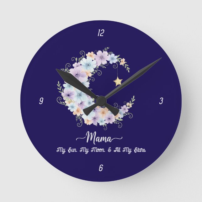 Horloge Ronde Watercolor Floral Moon Mama (Recto)