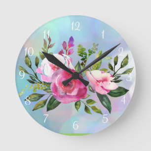 Horloge Ronde Watercolor Flowers