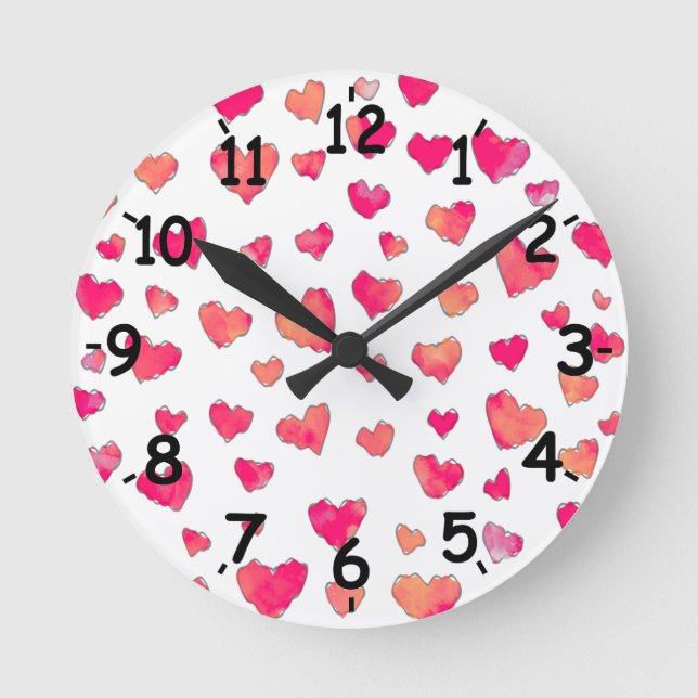 Horloge Ronde Watercolor Heart Pattern Art (Recto)