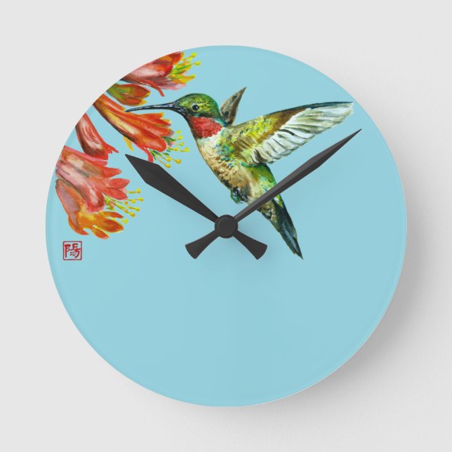 Horloge Ronde Watercolor Hummingbird (Recto)