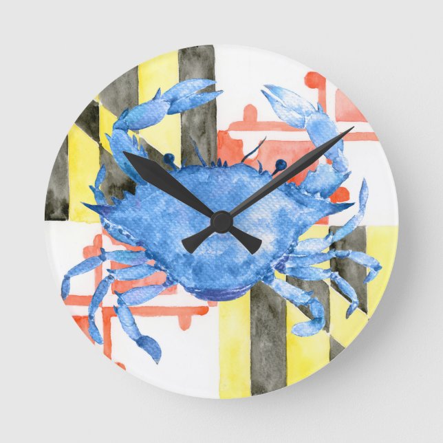 Horloge Ronde Watercolor maryland flag and blue crab (Recto)