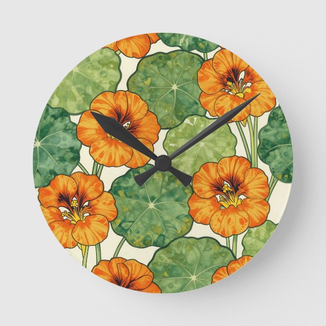 Horloge Ronde Watercolor Nasturtium Floral Pattern (Recto)