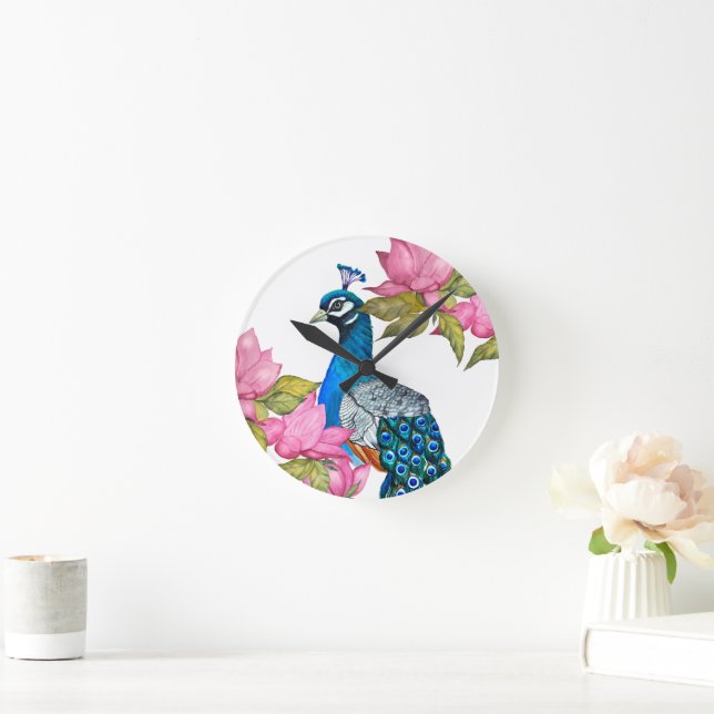 Horloge Ronde Watercolor peacock (Maison)