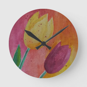 Horloge Ronde Watercolor tulips design