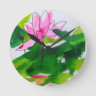 Horloge Ronde Waterlily abstract watercolour flower art