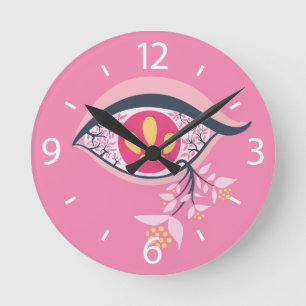 Horloge Ronde Weirdo Trippy Oeil rose floral psychédélique