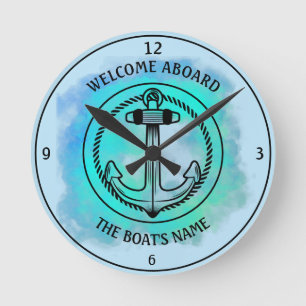 Horloge Ronde Welcome Aboard Your Boat's Anchor Blue Green