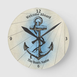 Horloge Ronde Welcome Aboard Your Boat's Name Anchor 