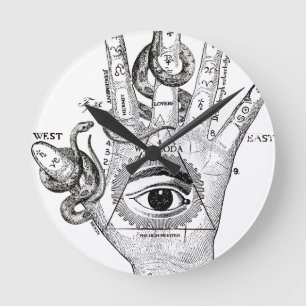 Horloge Ronde Wellcoda Illuminati Compass serpent main