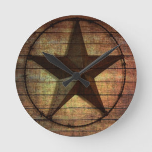 Horloge Ronde Western Country Primitive Grange Wood Texas Star