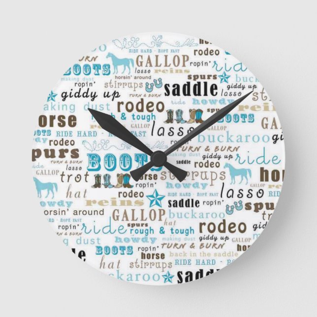 Horloge Ronde Western Word Art Turquoise Mur Brown (Recto)