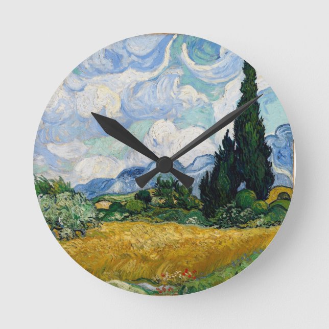 Horloge Ronde Wheat Field with Cypresses Wall Clock (Recto)
