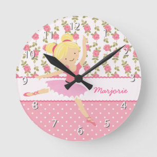 Horloge Ronde Whimsical Ballerina Floral Pink Girly