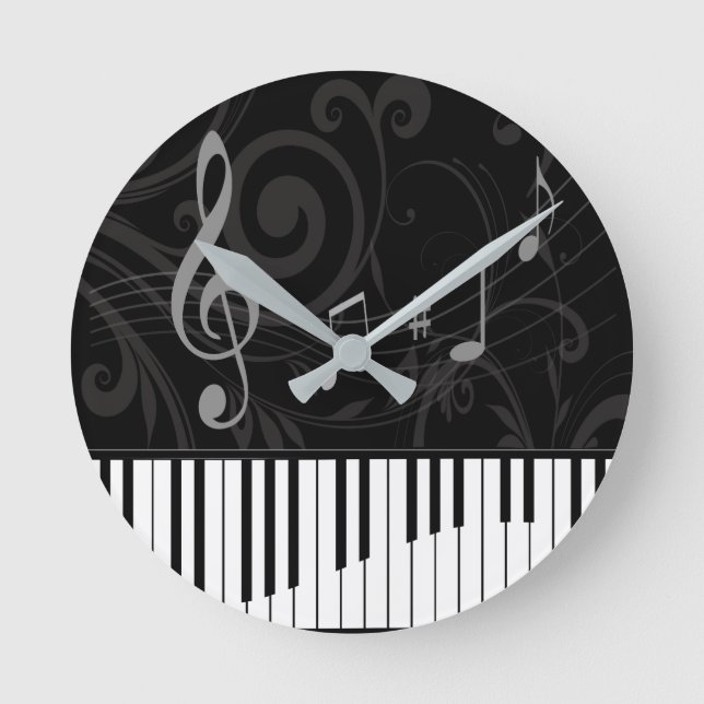 Horloge Ronde Whimsical piano and musical notes (Recto)