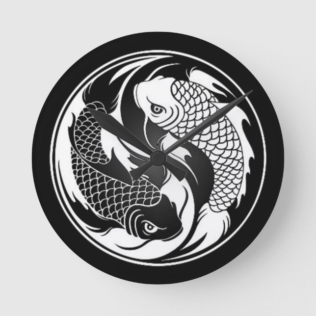 Horloge Ronde White and Black Yin Yang Koi Fish (Recto)