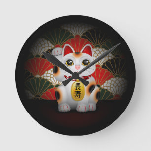 Horloge Ronde White Ceramic Maneki Neko