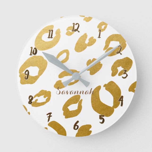Horloge Ronde White & Gold Leopard Cheetah Glam Personalized (Recto)