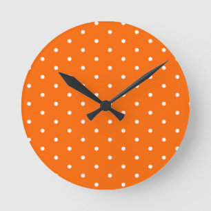 Horloge Ronde White on Orange Polka Dots