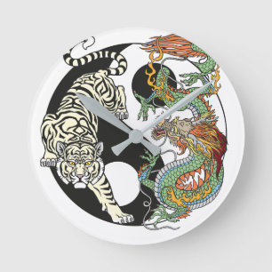Horloge Ronde White tiger versus green dragon in the yin yang