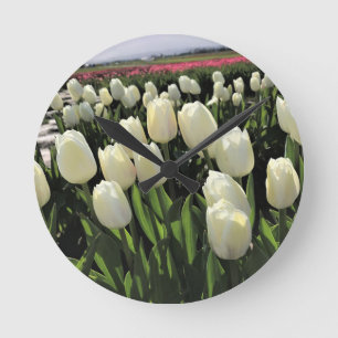 Horloge Ronde White Tulips à Field, Oregon