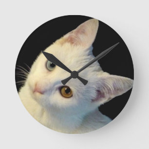 Horloge Ronde White Turkish Van Kitten Clock mignon