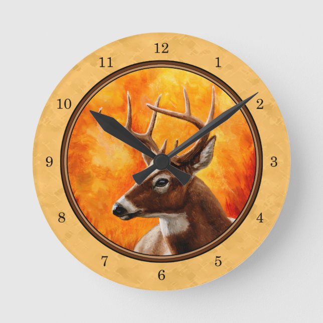 Horloge Ronde Whitetail Deer Autumn (Recto)