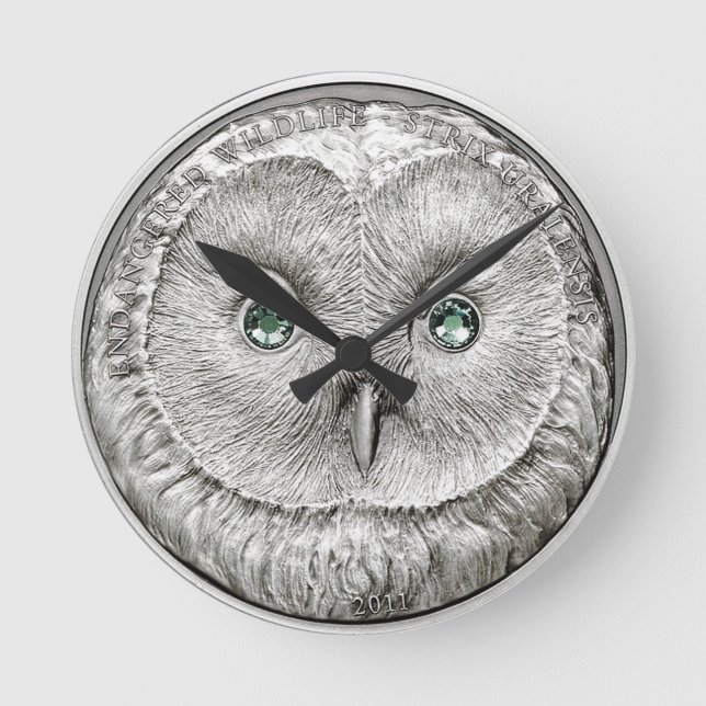 Horloge Ronde WILD THINGS : Silver Owl Round Wall (Recto)