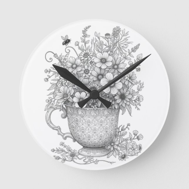 Horloge Ronde Wildflowers & Honey Bee Ink Art Wall Clock (Recto)
