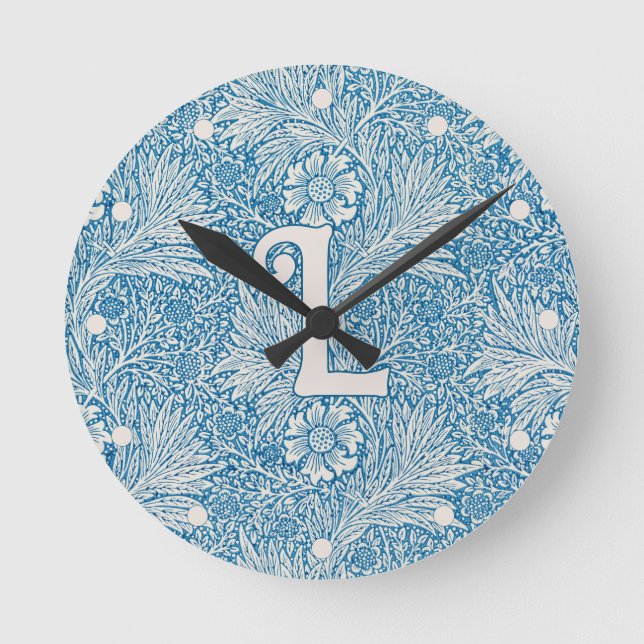 Horloge Ronde William Morris Blue Marigold Monogramme 1 (Recto)