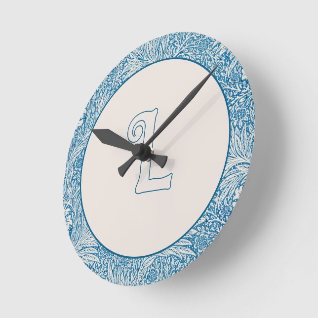 Horloge Ronde William Morris Blue Marigold Monogramme 2 (Angle)