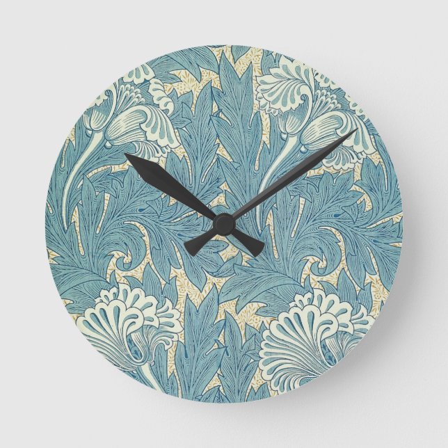 Horloge Ronde William Morris Classique Tulipe Bleu Floral (Recto)