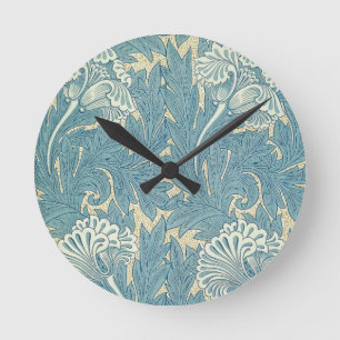 Horloge Ronde William Morris Classique Tulipe Bleu Floral